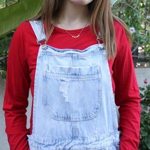Distressed Light Wash Denim Overalls